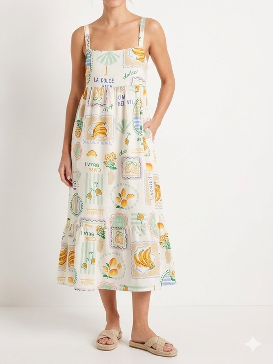 Paper Heart Dresses & Skirts - White Printed Maxi Dress with Pastel Citrus & Shell Motif